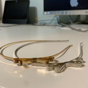 2 Adult Metal Bow Headbands (Gold, Silver)